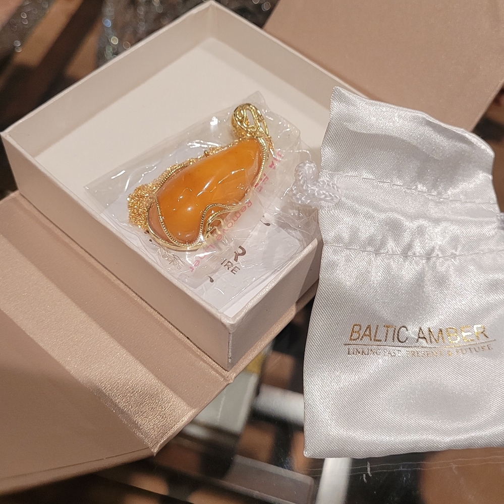Baltic Amber Pendant with Gold Accents